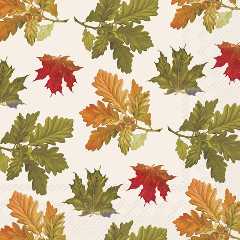 Earthtone Leaves Cream Paper Cocktail Napkin | Putti Autumn Entertaining