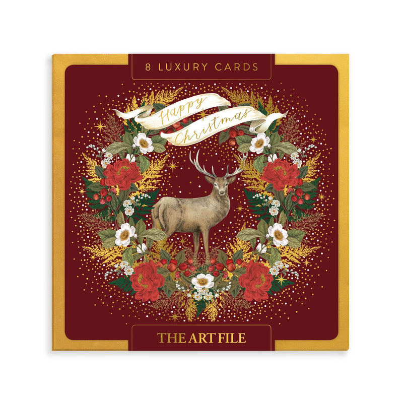 Deer and Festive Wreath Boxed Christmas Cards | Putti Christmas