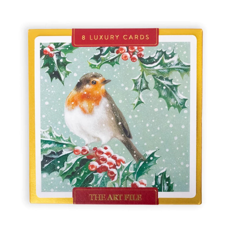 The Art File Robin in Holly Branches Boxed Christmas Cards | Putti
