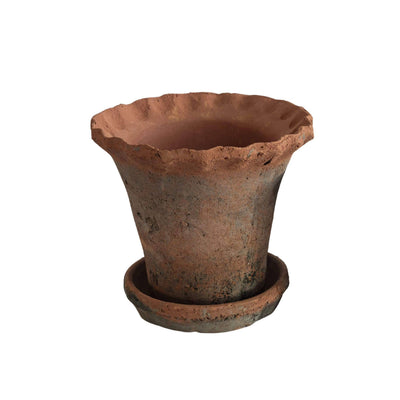 Large Frilly Edge Redstone Pot with Saucer | Putti Fine Furnishings