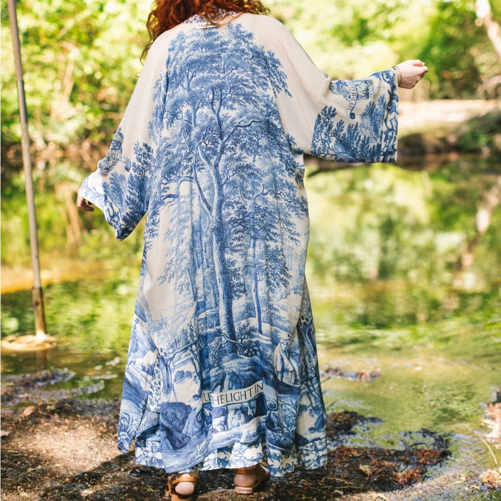 "Let the Light in" Delft Blue Print Duster Kimono  | Putti Fine Fashions