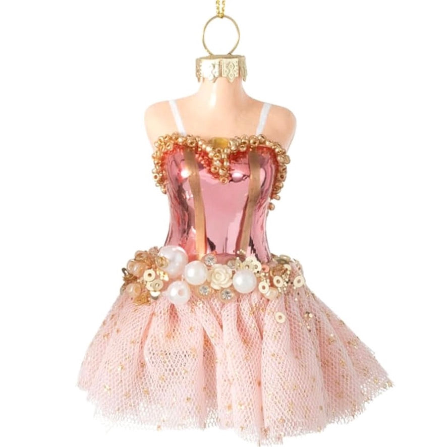 Pink Ballet Dress with Pearls Glass Ornament | Putti Christmas Decorations
