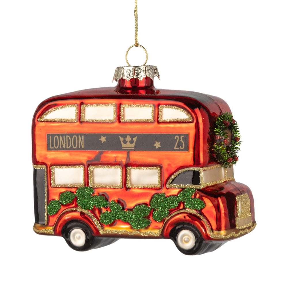 London Double Decker Bus Glass Ornament | Putti Christmas Decorations