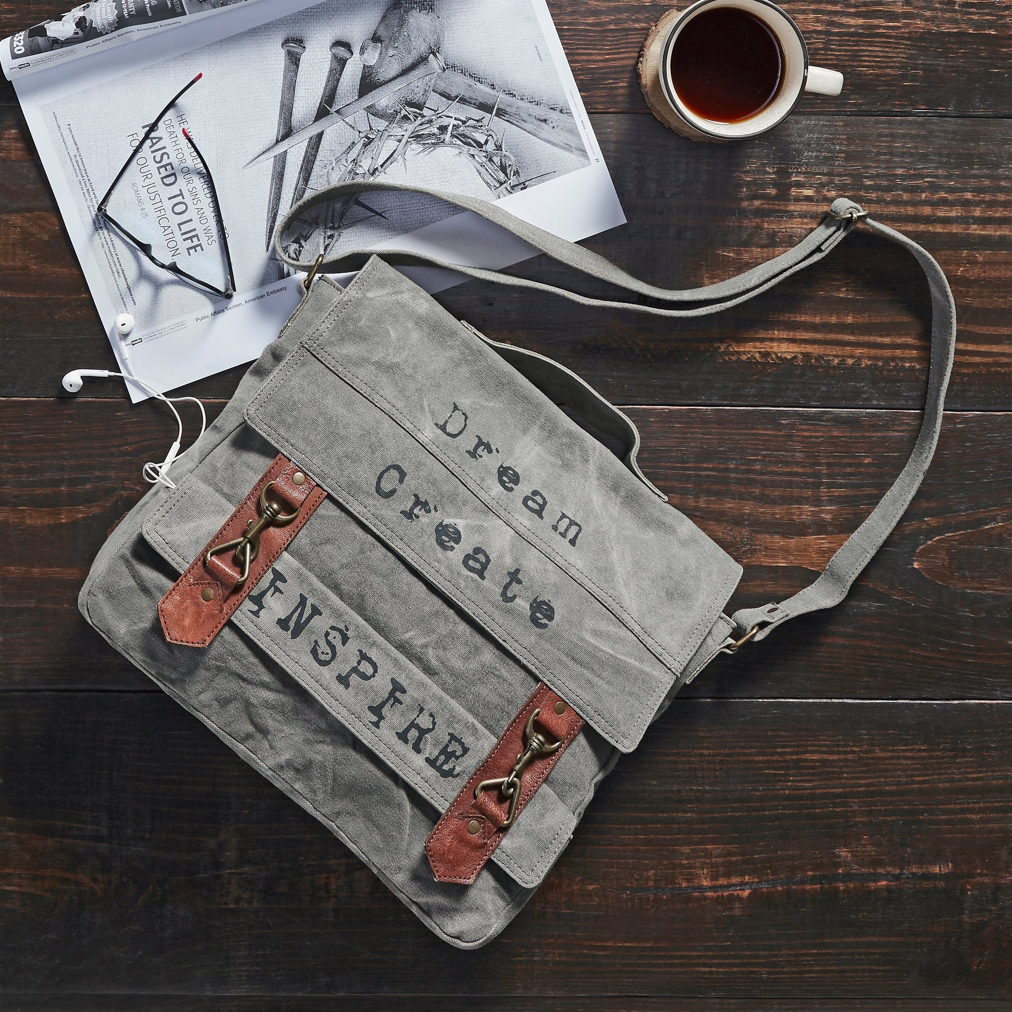 Mona B "Dream Create Inspire" Canvas Up-cycled Bag