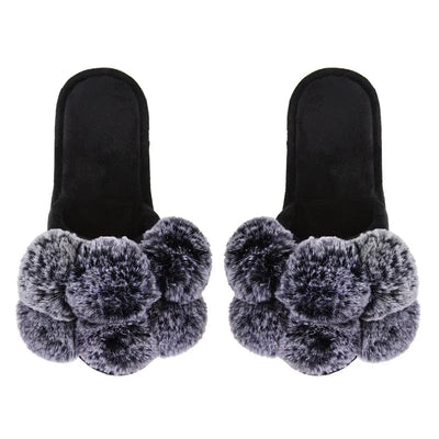 Pom Pom Slippers - Black