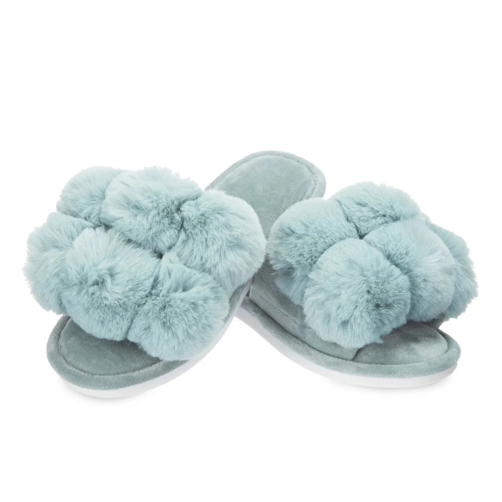 Pom Pom Slippers - Sea Blue
