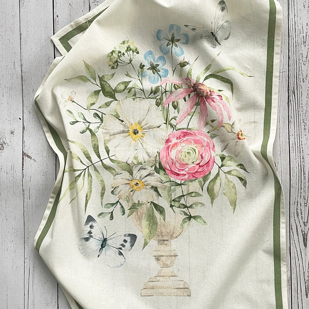 Vase of Flowers with Butterfly Flour Sack Kitchen Towel - Set of 2