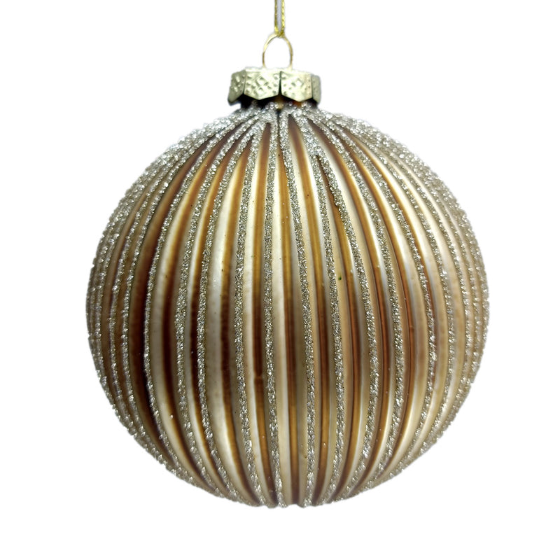 Matte Gold Ribbed Glass Ball Ornament  | Putti Christmas Decorations