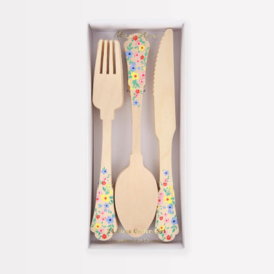 Meri Meri Wooden Cutlery Set - Elegant Floral | Putti Party Supplies