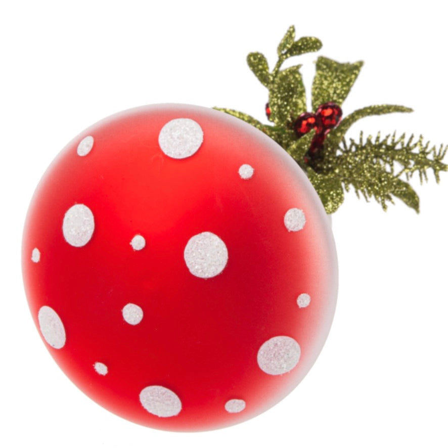 Mistletoe Glass Mushroom Branch Clip  | Putti Christmas Decorations