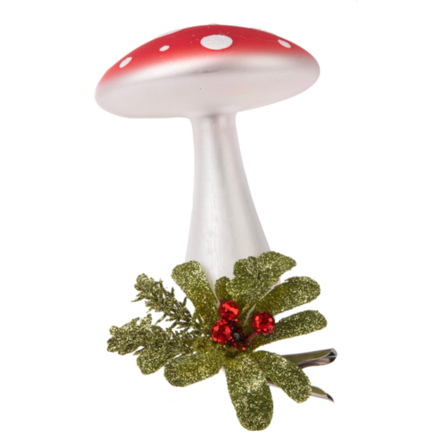 Mistletoe Glass Mushroom Branch Clip  | Putti Christmas Decorations