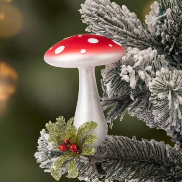 Mistletoe Glass Mushroom Branch Clip  | Putti Christmas Decorations