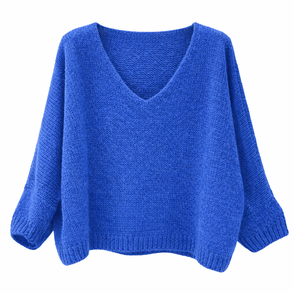 Mohair Blend V-Neck Sweater - Cobalt | Putti Fine Fashions