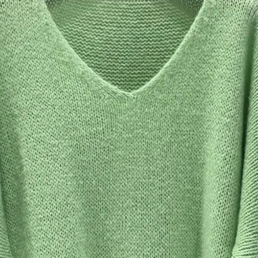 Mohair Blend V-Neck Sweater - Apple Green | Putti Fine Fashions