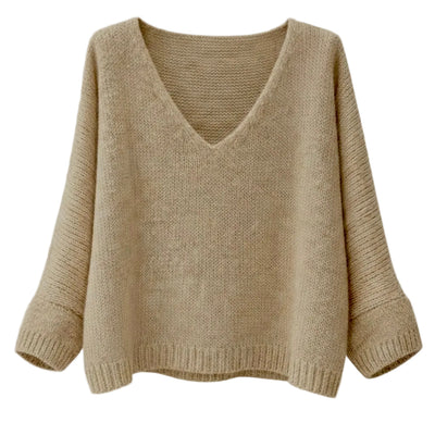 Mohair Blend V-Neck Sweater - Beige | Putti Fine Fashions