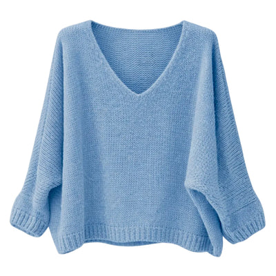 Mohair Blend V-Neck Sweater - Blue | Putti Fine Fashions