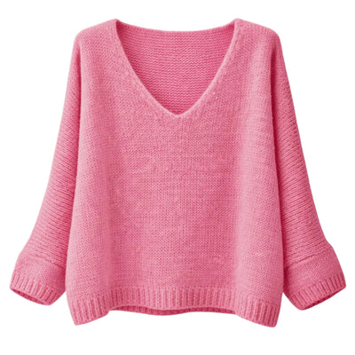Mohair Blend V-Neck Sweater - Candy Pink | Putti Fine Fashions