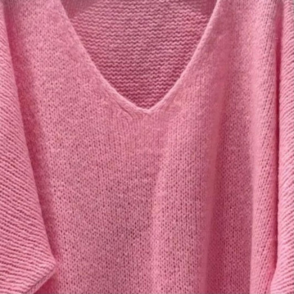 Mohair Blend V-Neck Sweater - Candy Pink | Putti Fine Fashions