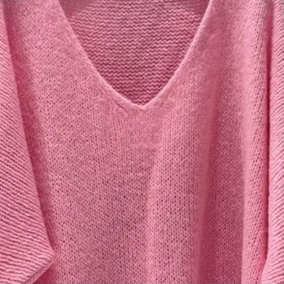 Mohair Blend V-Neck Sweater - Candy Pink | Putti Fine Fashions