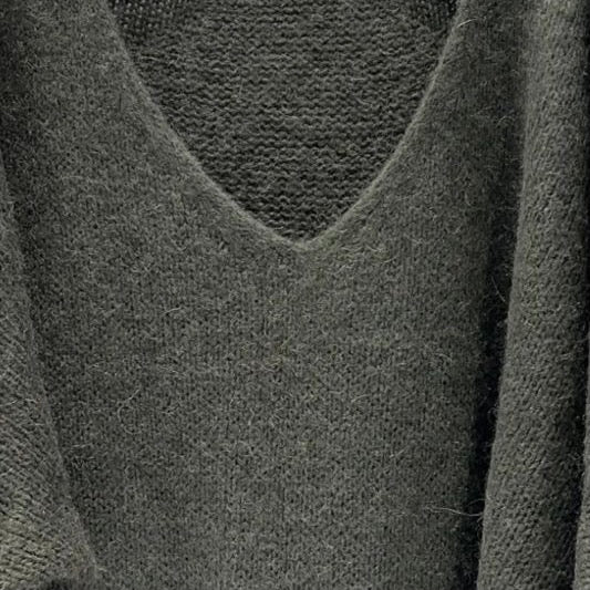 Mohair Blend V-Neck Sweater - Green Grey | Putti Fine Fashions