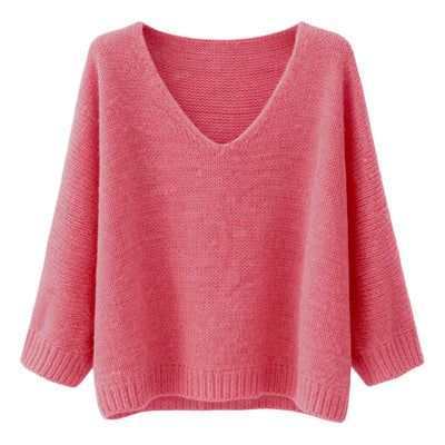 Mohair Blend V-Neck Sweater - Coral Pink | Putti Fine Fashions