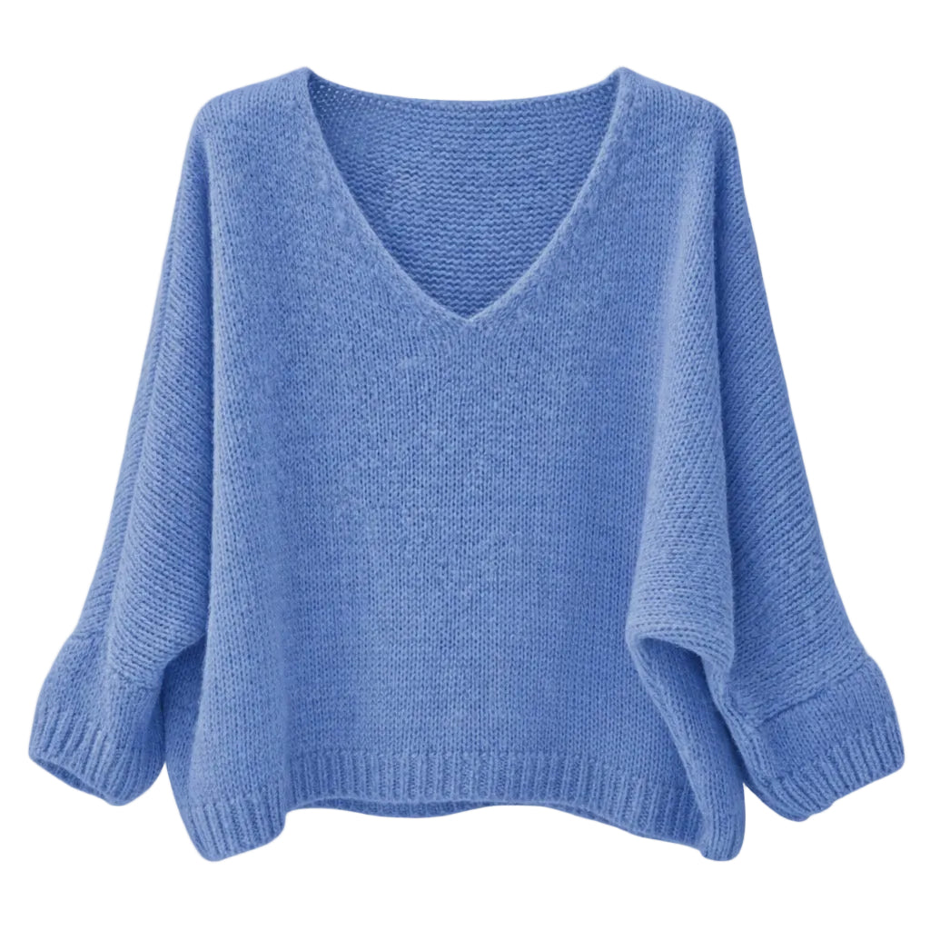 Mohair Blend V-Neck Sweater - Cornflower Blue | Putti Fine Fashions
