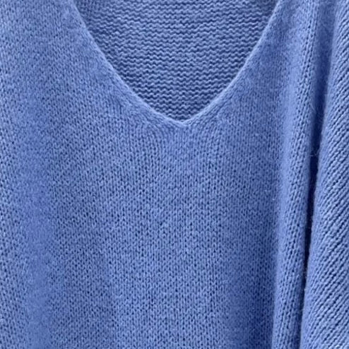 Mohair Blend V-Neck Sweater - Cornflower Blue | Putti Fine Fashions