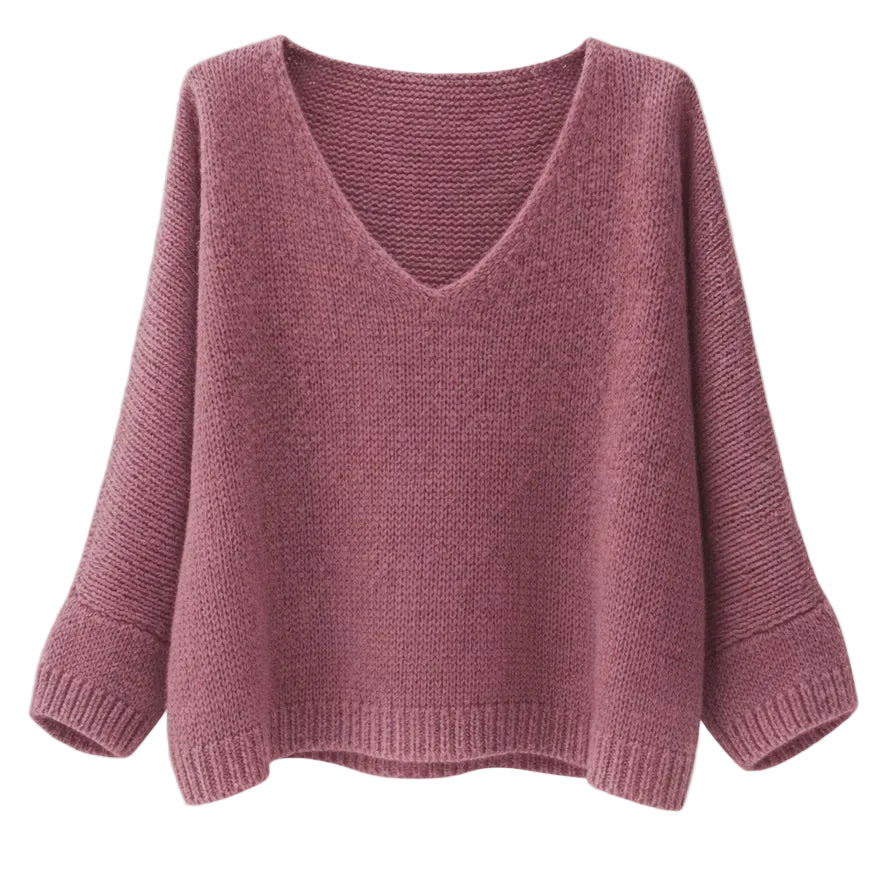 Mohair Blend V-Neck Sweater - Dusty Rose | Putti Fine Fashions