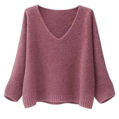 Mohair Blend V-Neck Sweater - Dusty Rose | Putti Fine Fashions
