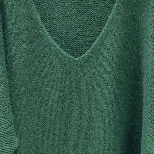 Mohair Blend V-Neck Sweater - Forest Green | Putti Fine Fashions