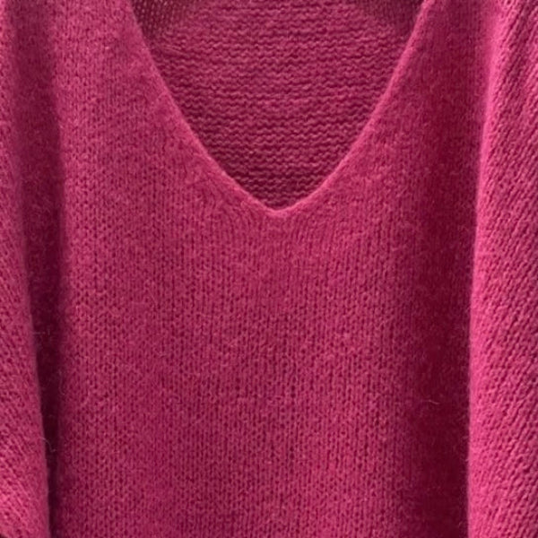 Mohair Blend V-Neck Sweater - Fuchsia Pink | Putti Fine Fashions