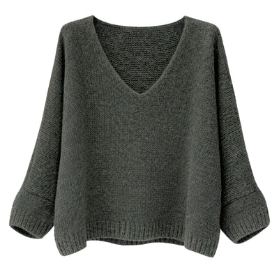 Mohair Blend V-Neck Sweater - Green Grey | Putti Fine Fashions