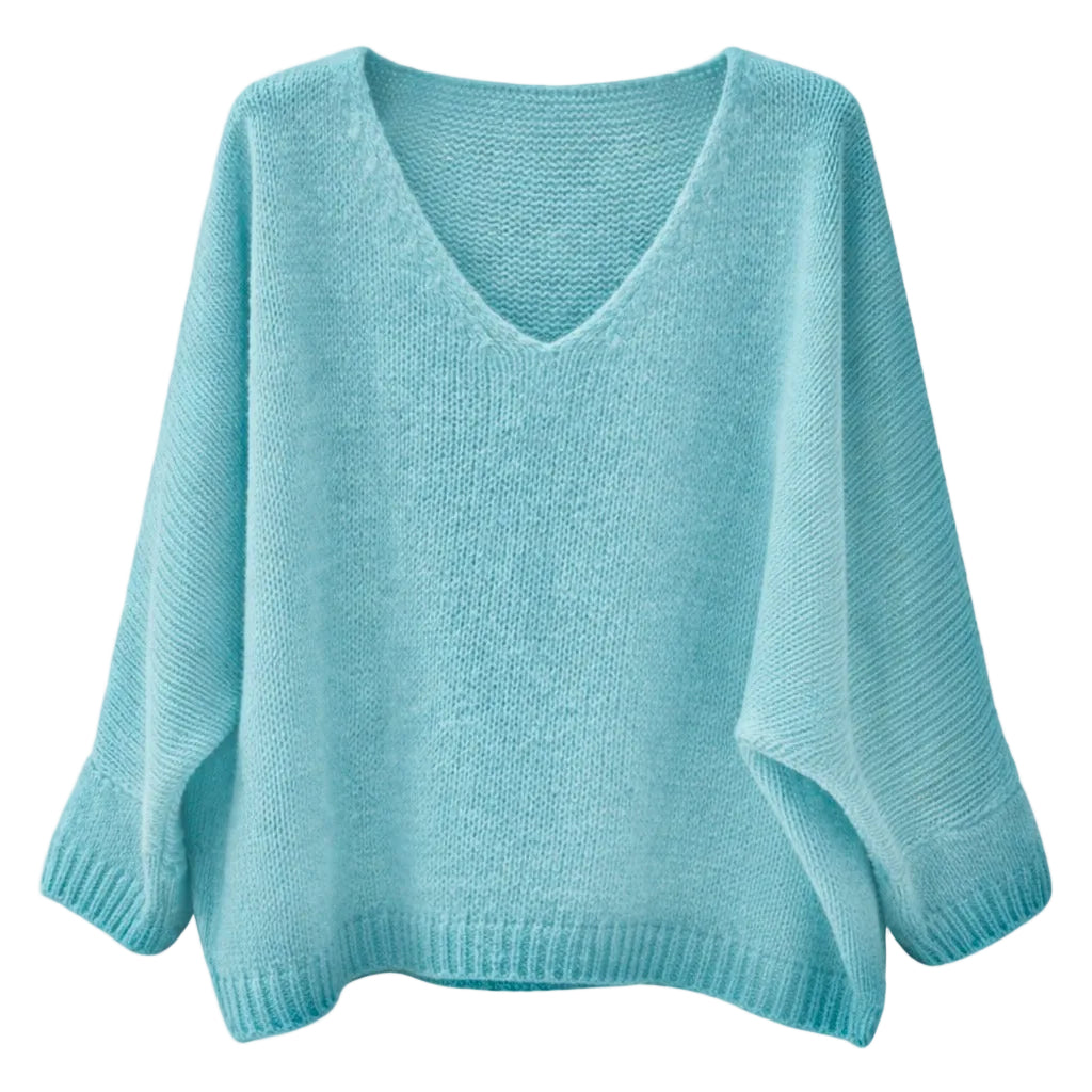 Mohair Blend V-Neck Sweater - Light Aqua - Putti Fine Furnishings