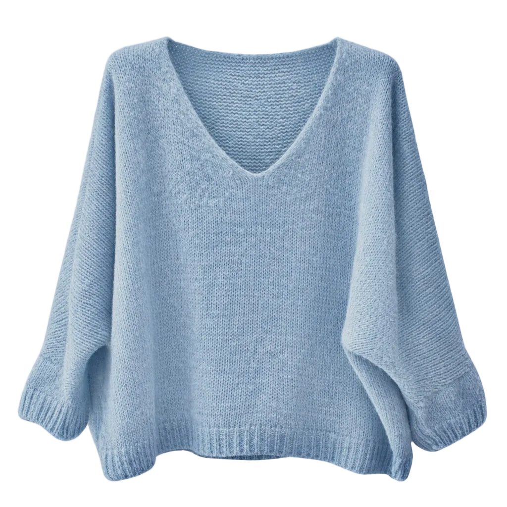 Mohair Blend V-Neck Sweater - Light Blue | Putti Fine Fashions