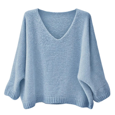 Mohair Blend V-Neck Sweater - Light Blue | Putti Fine Fashions