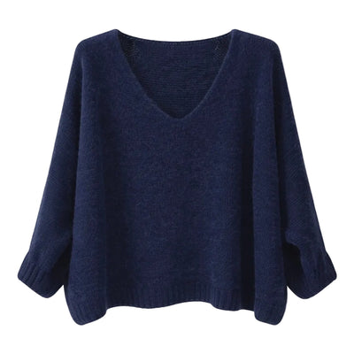 Mohair Blend V-Neck Sweater - Navy | Putti Fine Fashions