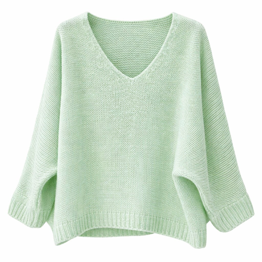 Mohair Blend V-Neck Sweater - Pale Mint Green | Putti Fine Fashions