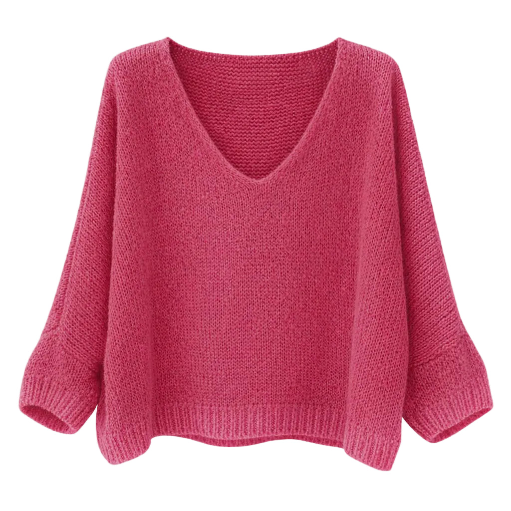 Mohair Blend V-Neck Sweater - Strawberry Pink | Putti Fine Fashions