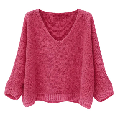 Mohair Blend V-Neck Sweater - Strawberry Pink | Putti Fine Fashions