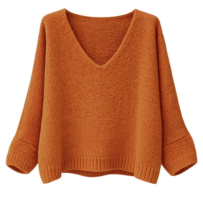 Mohair Blend V-Neck Sweater - Vibrant Orange