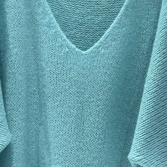 Mohair Blend V-Neck Sweater - Light Aqua - Putti Fine Furnishings