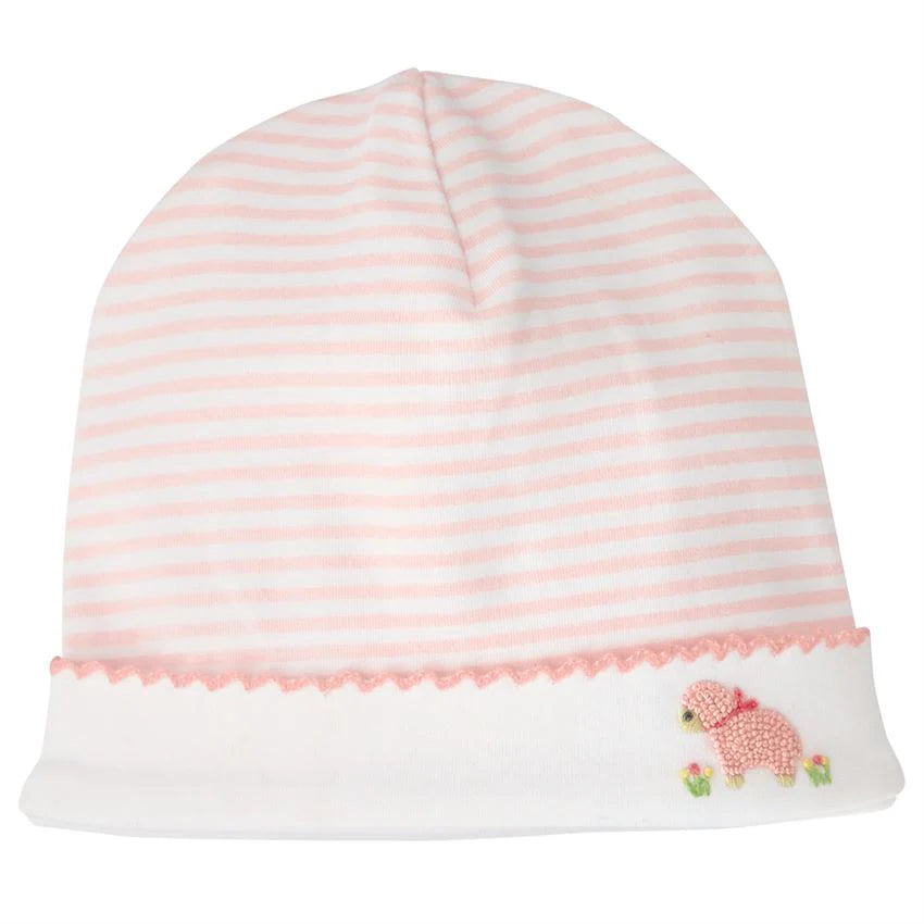 Mud Pie - Pink Stiped French Knot Lamb Cap  | Le Petite Putti Canada