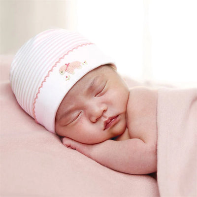 Mud Pie - Pink Stiped French Knot Lamb Cap  | Le Petite Putti Canada
