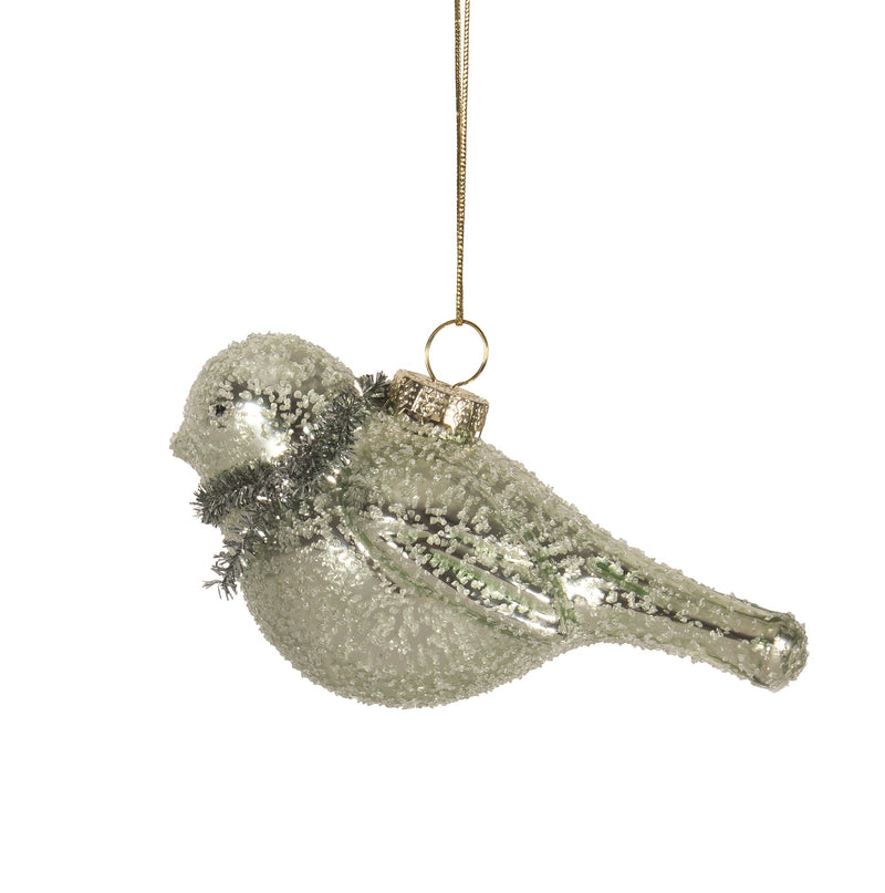 Pale Aqua Glass Bird with Tinsel