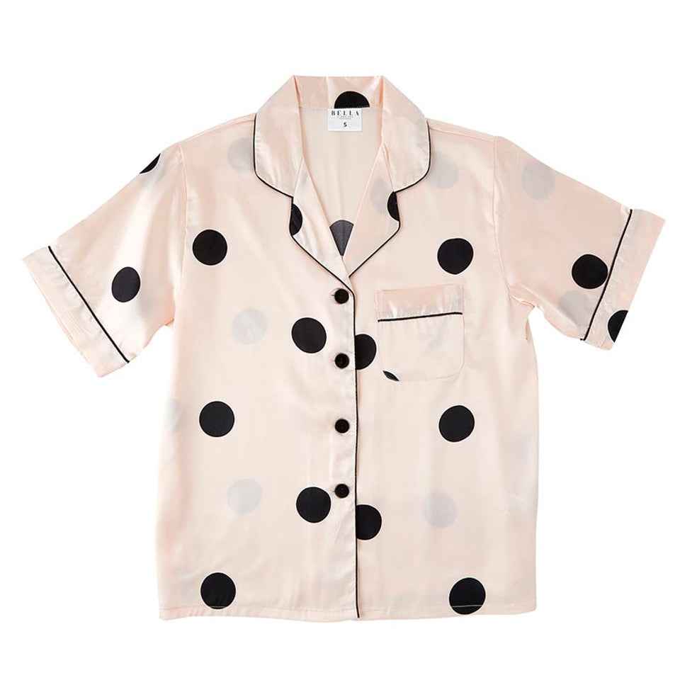 Polka Dot Satin Short PJ Set - Blush Pink