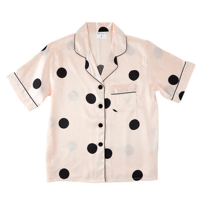 Polka Dot Satin Short PJ Set - Blush Pink