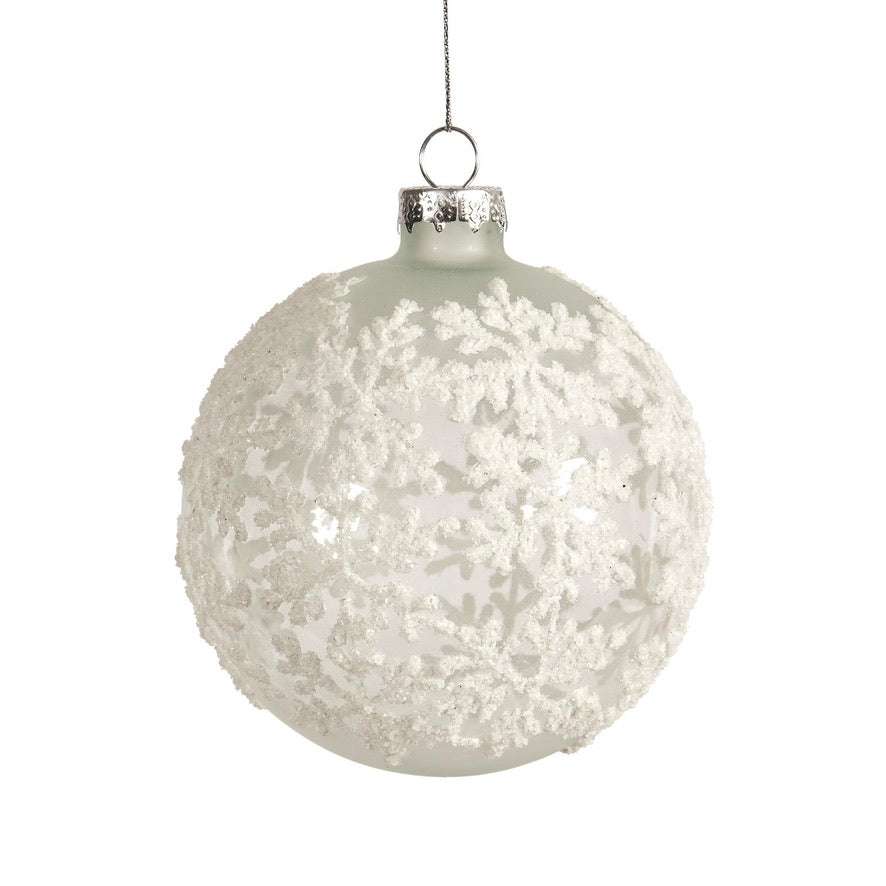 Clear with White Snowflakes Glass Ball Ornament  | Putti Christmas Decorations