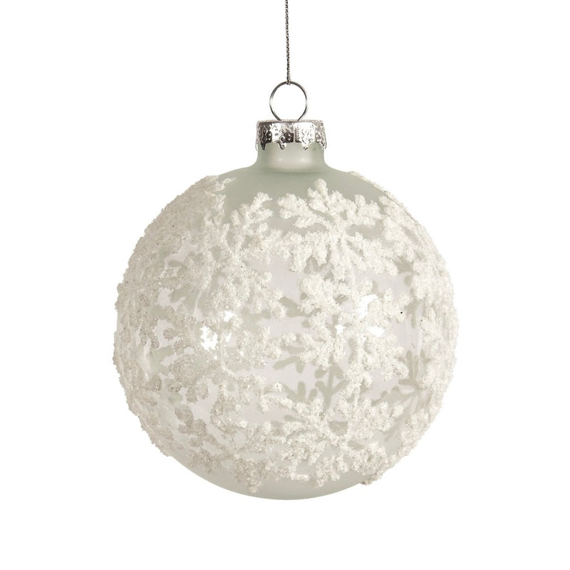 Clear with White Snowflakes Glass Ball Ornament  | Putti Christmas Decorations
