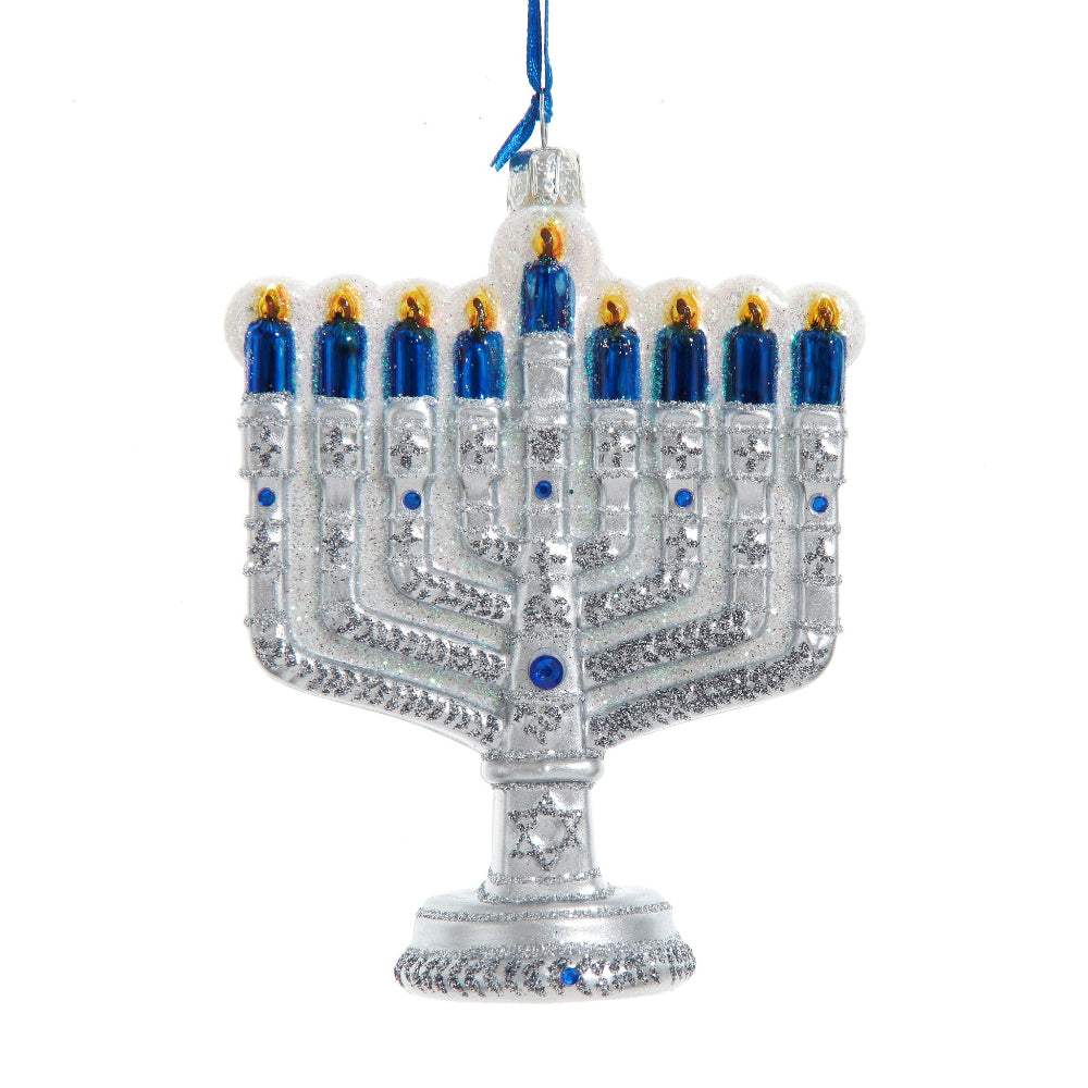 Noble Gems™ Glass New Hanukkah Menorah Ornament | Putti Celebrations