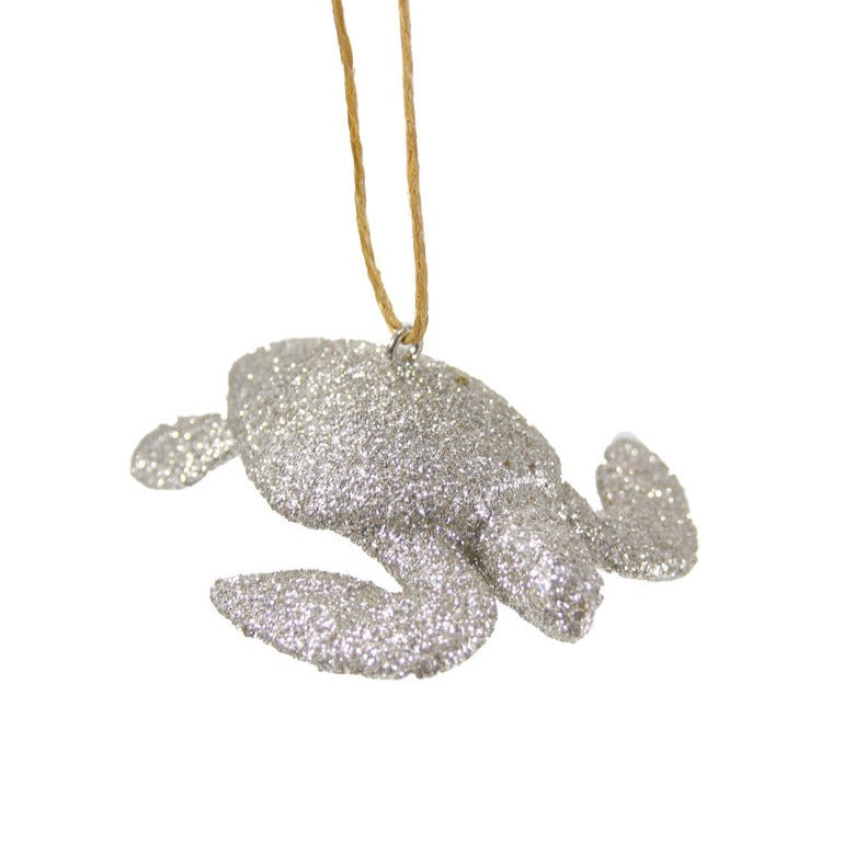 Silver Glittered Sea Turtle Glass Ornament | Putti Christmas Canada